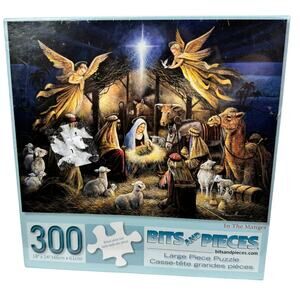 5 for $25| Bits and Pieces Large 300 Puzzle In The Manger By Ruane Manning Jesus